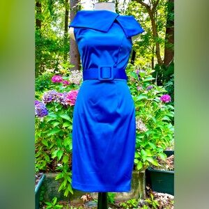 Brand New Ellen Tracy Vibrant Blue 40’s Style Belted Dress Size: P